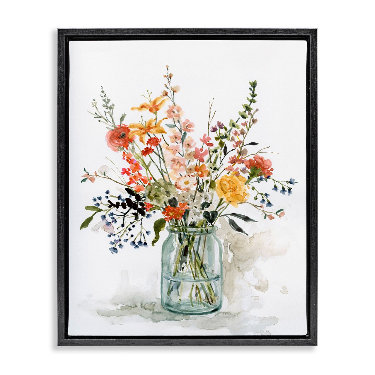Stupell Industries Warm Summer Floral Bouquet Framed Floater Canvas Wall Art